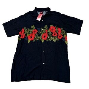 Junction West Mens Hawaiian  Black, Red Floral Shorts Sleeve Shirt Size L